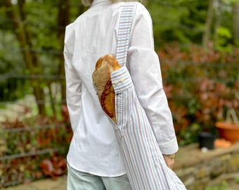 Bolsa de la compra tipo baguette – hecha a mano con camisa de algodón reciclado / Regalo sostenible