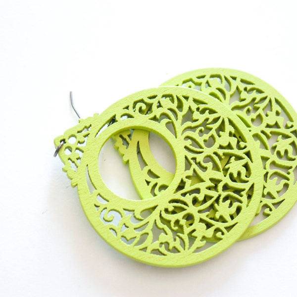 Apple Green Vintage Style Wooden Dangles