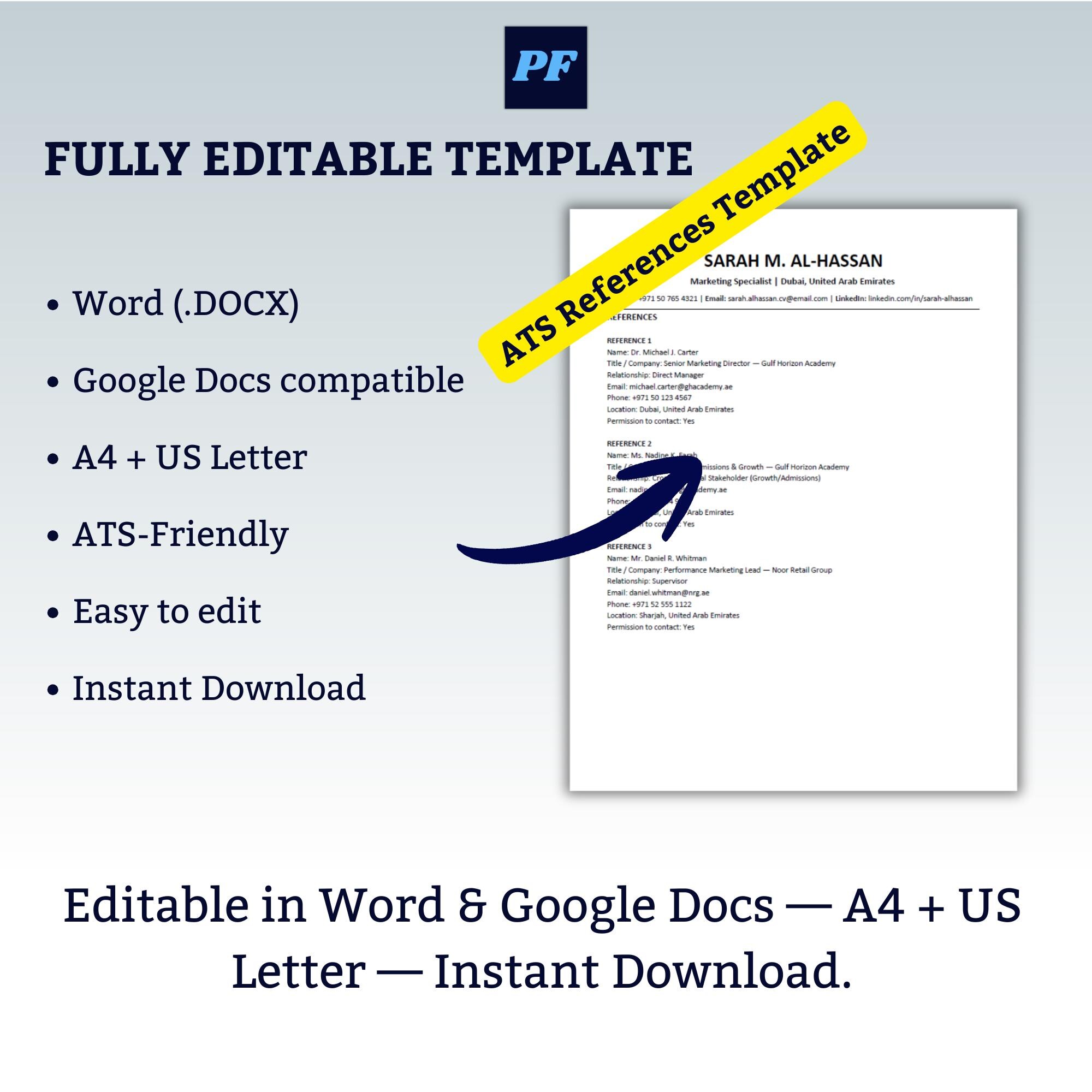 ATS Resume Template Word + Cover Letter + References (A4/US) Instant ...