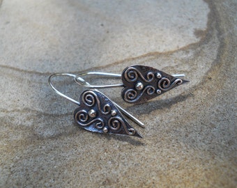 Sterling silver artisan heart earrings