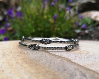 Brazaletes étnicos de plata de ley con temática pagana