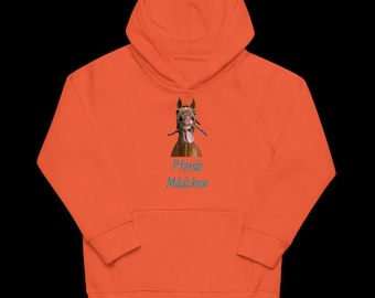 Kinder Öko Hoodie mit Pferd – Bio Baumwolle Kinder Pullover – Nachhaltiger Hoodie Mädchen – Horse Hoodie Kids – Geschenk für Pferdeliebhaber
