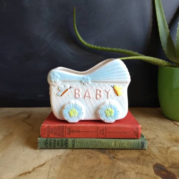 Vintage Baby Carriage Planter with Butterflies