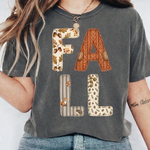 Paquete de letras PNG de otoño, letras PNG de bosque, alfabeto de patchwork falso, letras de bellota, zorro y piña de otoño, descarga digital de 300 DPI