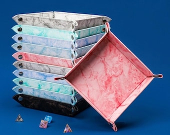 Marble texture PU leather dice tray folding square tabletop dice rolling holder for DND RPG ttrpg board games portable travel valet tray