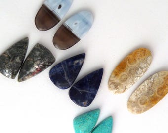 Matched Pairs Cabochon Gemstones Fossil Coral Blue Opal Mohawkite Cripple Creek Turquoise Sodalite Free Shiping Free Returns