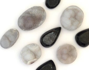 Black and White Agate Druzy Cabochon Gemstones Free Shipping Free Returns
