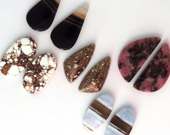Matched Pairs Cabochon Gemstones Rhodonite Banded Agate Wild Horse Magnesite Blue Opal Copper Firebrick Free Shiping Free Returns