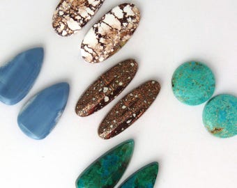 Matched Pairs Cabochon Gemstones Colorado Turquoise Wild Horse Magnesite Blue Opal Gem Silica Copper Firebrick Free Shiping Free Returns