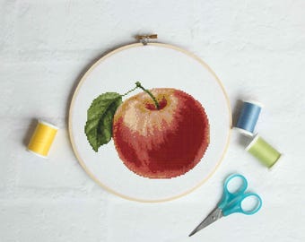 Patrón de punto de cruz de manzana roja / Diseño de frutas (Patrón PDF)