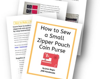 How to Make a Small Zipper Pouch Coin Purse Sewing Tutorial - Printable Step-By-Step Instructions / Downloadable PDF Pages