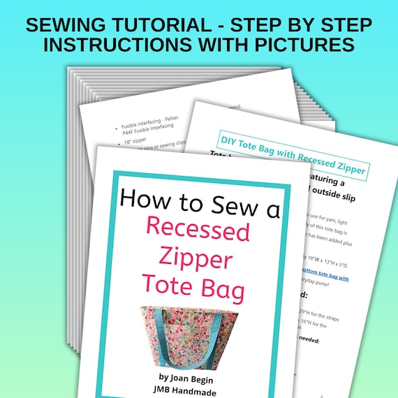 Recessed Zipper Tote Bag Sewing Pattern: Large DIY Tote (PDF)