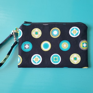 Bolsa carteira Dots com pulseira Michael Miller preto azul-petróleo turquesa verde branco cinza