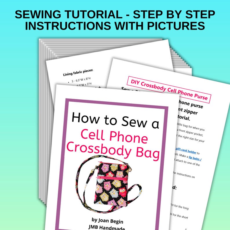 Peut inclure: Un tutoriel de couture intitul&eacute; "How to Sew a Cell Phone Crossbody Bag" avec des instructions &eacute;tape par &eacute;tape et des images. Le tutoriel comprend un sch&eacute;ma d'un sac &agrave; bandouli&egrave;re avec un motif de hibou. Le texte "DIY Crossbody Cell Phone Purse" est &eacute;galement visible.