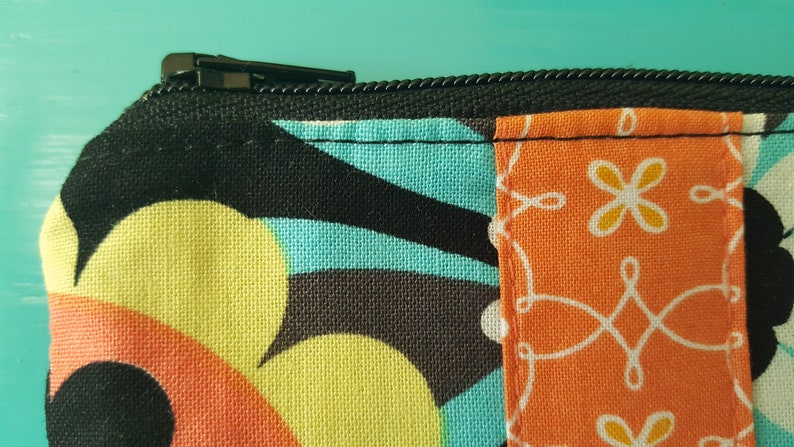 Small Floral Zippered Coin Purse Pouch Bag Michael Miller floral black teal turquoise yellow white