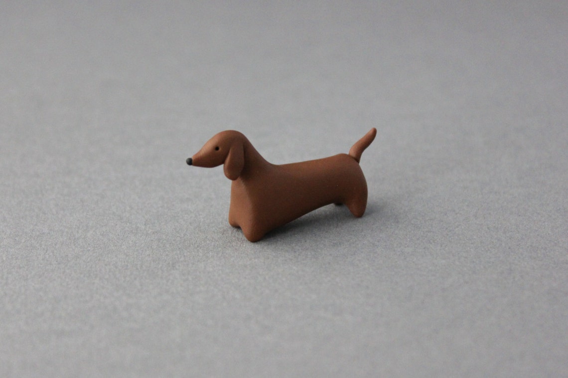 Polymer clay dog dachshund miniature figurine chocolate brown Etsy