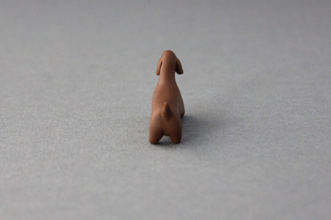 Polymer clay dog dachshund miniature figurine chocolate brown Etsy