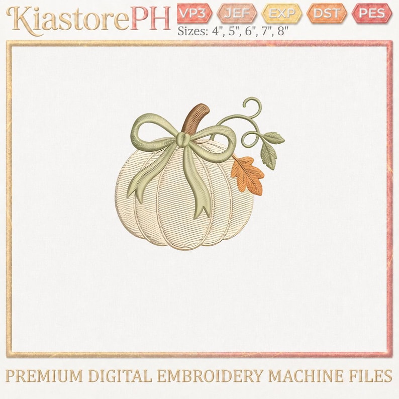 Broderipaket med höstrosé, maskinbroderidesigner med höstblommig pumpa och ekollon, digitala filer, DST PES JEF exp vp3 bild 2