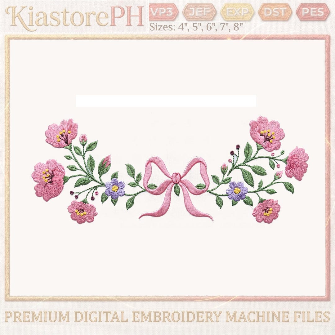 Flower Wreath Embroidery Design, Botanical Floral Frame Machine ...