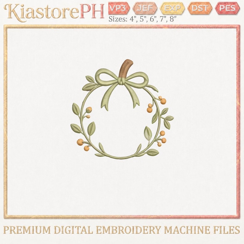 Broderipaket med höstrosé, maskinbroderidesigner med höstblommig pumpa och ekollon, digitala filer, DST PES JEF exp vp3 bild 3