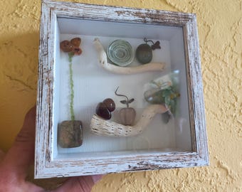 Caja decorativa para el Día de la Madre / Decoración de pared con piedras de 5x5 / Mini escena hecha a mano con madera flotante / Regalo único para mamá