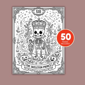 Cute witchy tarot coloring book for adults and teens with gothic kawaii Halloween illustrations, instant digital download PDF.