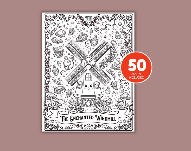 Halloween printable coloring pages featuring tarot card designs, magical creatures, witch hats, moons, stars, and relaxing coloring activities.