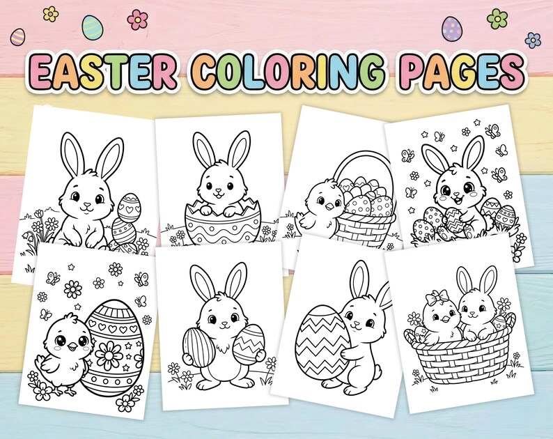 Easter Coloring Pages for Kids | Cute Bunny & Egg Coloring Book | Easy ...