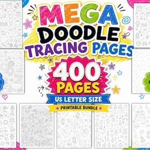 400 Doodle Tracing & Coloring Pages Mega Bundle | Printable Kids Activity PDF | Cute Doodle Coloring Book | Homeschool Fine Motor