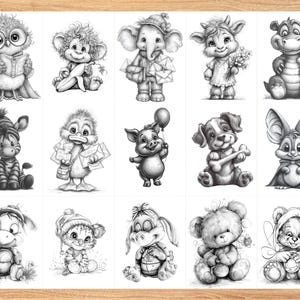 Cute baby animal grayscale coloring pages printable PDF including realistic shaded wildlife, farm animals, forest animals, and pets, ideal for stress relief, creativity, homeschooling, and educational activities.