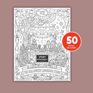 Cute witchy tarot coloring book for adults and teens with gothic kawaii Halloween illustrations, instant digital download PDF.