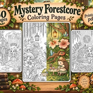 Mystery Forestcore Coloring Book | Cozy Whimsigoth & Goblincore Coloring Pages | Bold Easy Kawaii Art | Squishy Woodland Mystery Printable