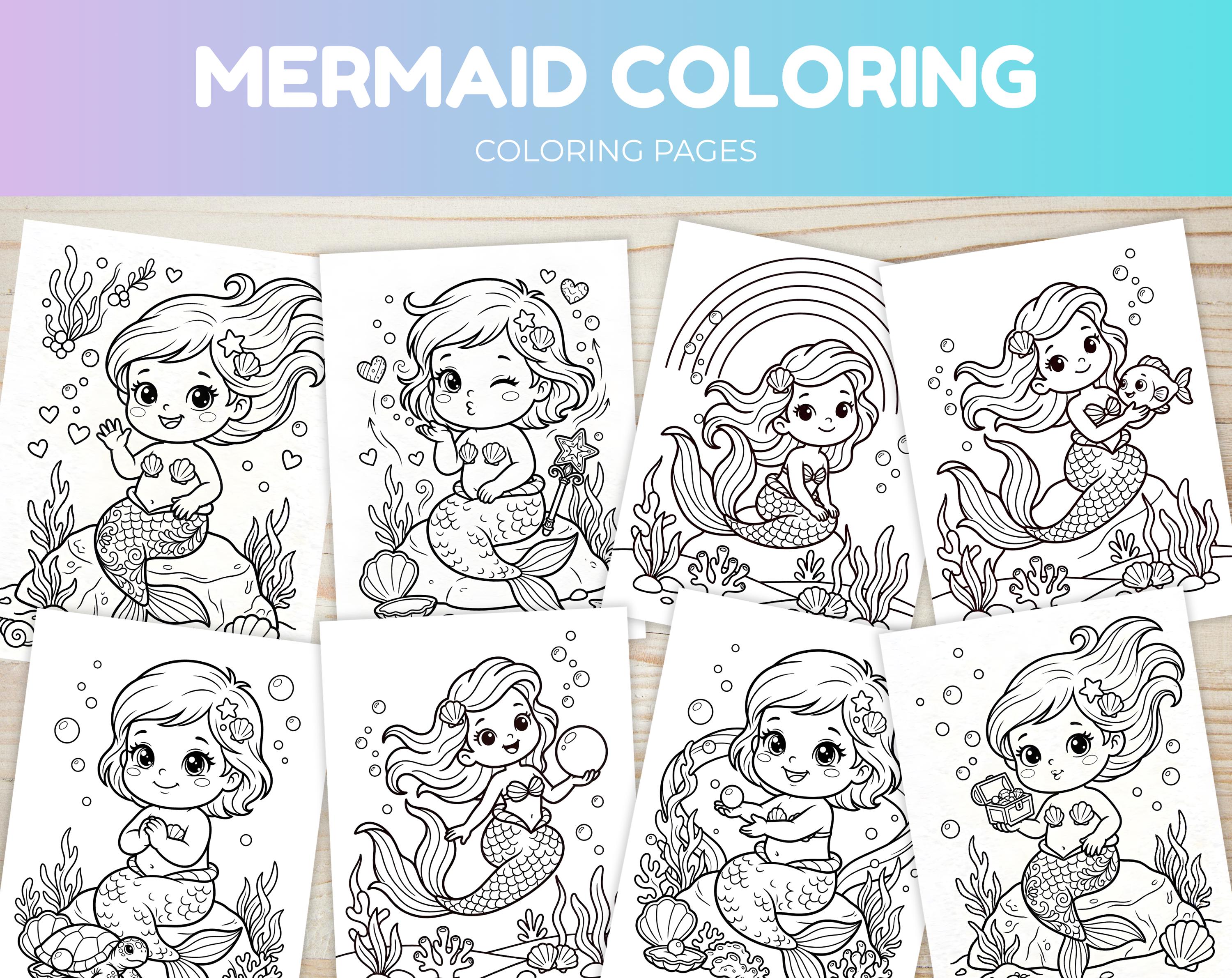 50 Mermaid Coloring Pages for Kids | Cute Mermaid Coloring Book ...