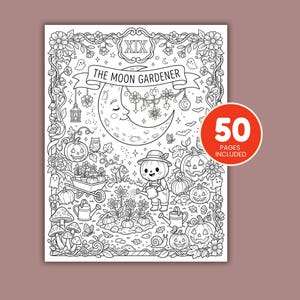 Digital spooky coloring book printable with adorable tarot cards, cozy Halloween aesthetic, gothic cute illustrations, and bold line art.