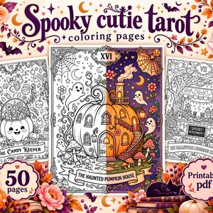 Spooky Cutie Tarot Coloring Book | 50 Halloween Tarot Pages (Digital Download)