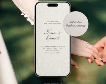 Bearbeitbar Speichern Sie die Datum Canva Vorlage | Mobile-freundliche Hochzeitsankündigung | Zwei Formate | Sofortdownload | Die Chantilly-Edition