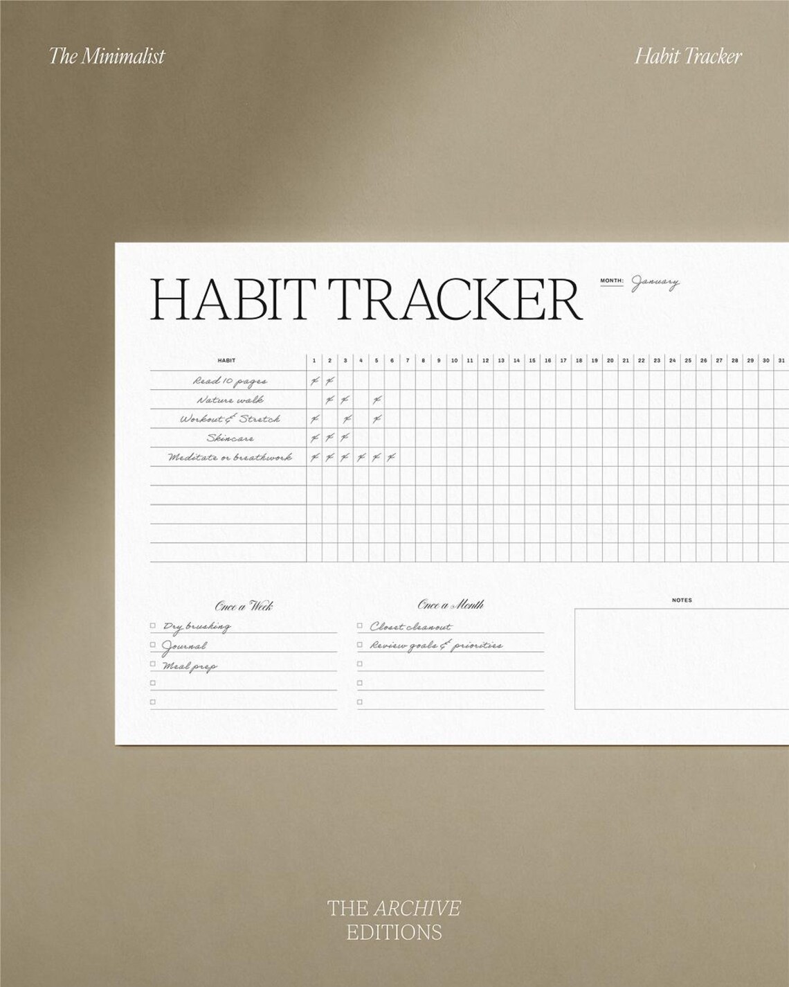 Minimalist Habit Tracker Printable PDF | Monthly Goal Routine Planner ...