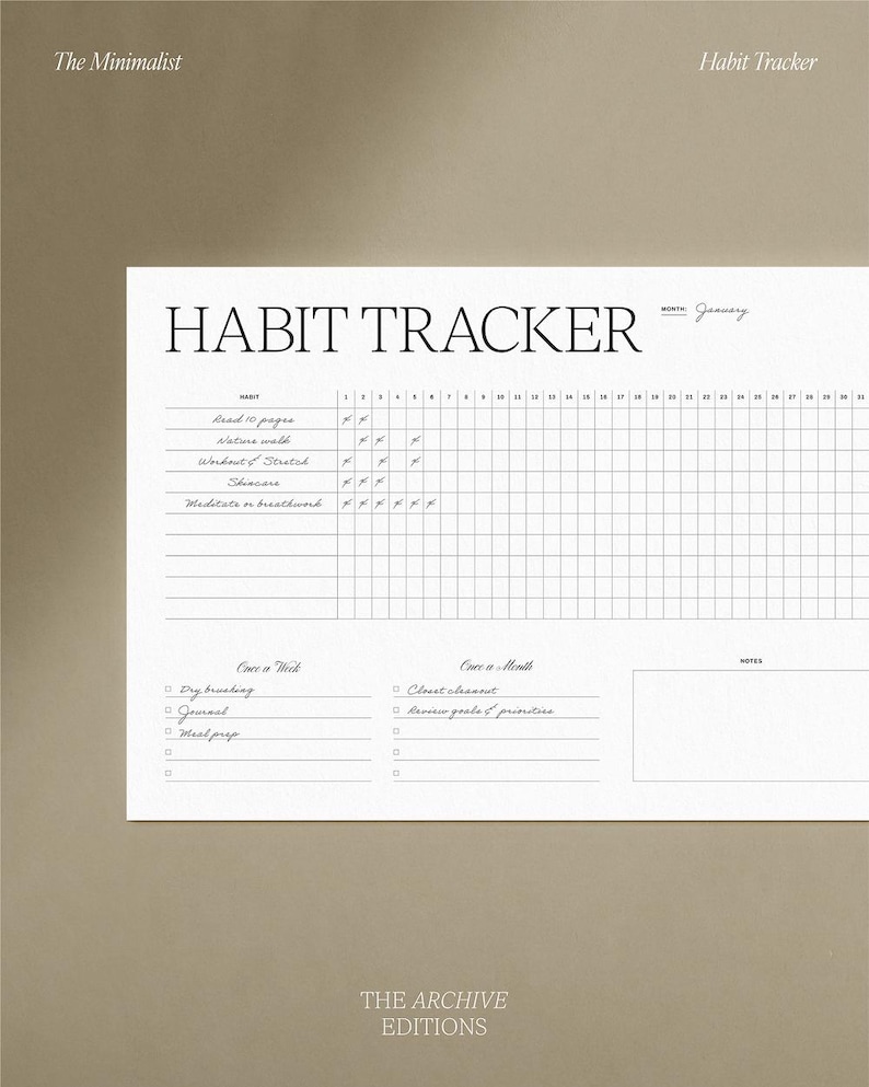 Minimalist Habit Tracker Printable PDF | Monthly Goal Routine Planner ...