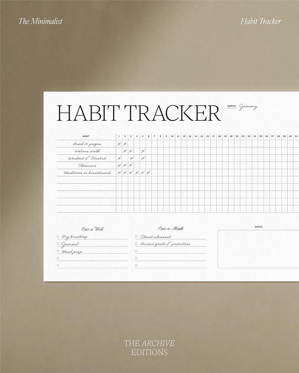 Minimalist Habit Tracker Printable PDF | Monthly Goal Routine Planner ...