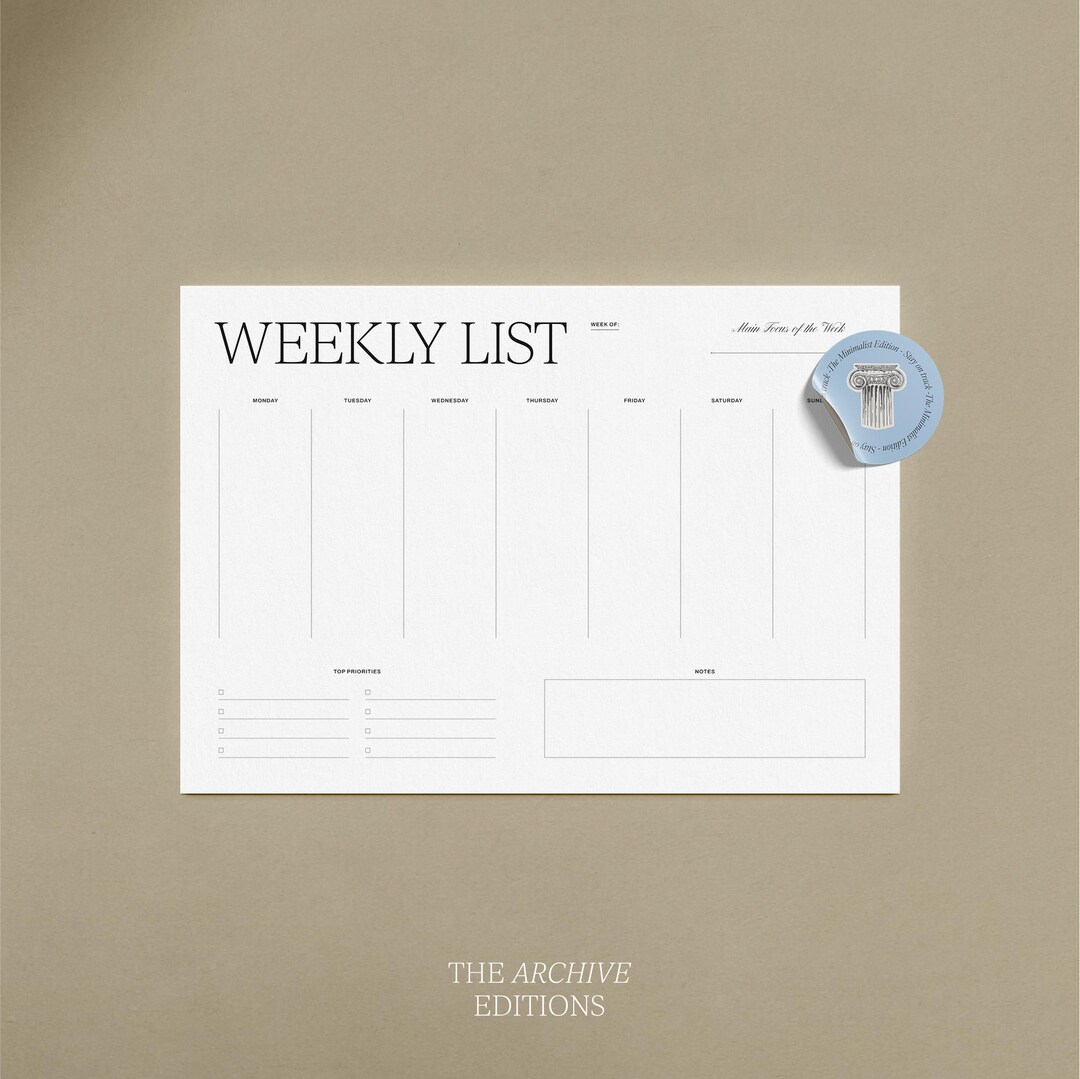 The Minimalist Weekly List Printable | Elegant Productivity Planner PDF ...
