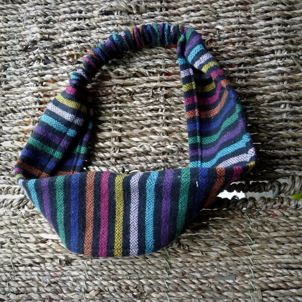 Handmade headband from girasol cosmic rainbow wrap scrap