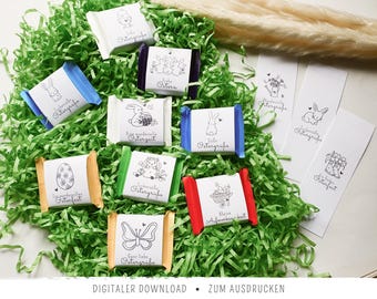 Oster-Banderolen für Ritter Sport Mini | 12 minimalistische Wrapper zum Ausdrucken | Gastgeschenk, Tischdeko oder Mitbringsel