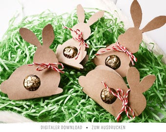 Modello di coniglietto pasquale Rocher | Stampabile | Piccolo regalo di Pasqua | 4 varianti di coniglietto | Carta per caramelle stampabile fai da te