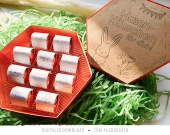 Hasenküsschen-Banderolen zu Ostern | Druckvorlage für eine ganze Küsschen-Packung | DIY-Ostergeschenk | süße Ostergrüße