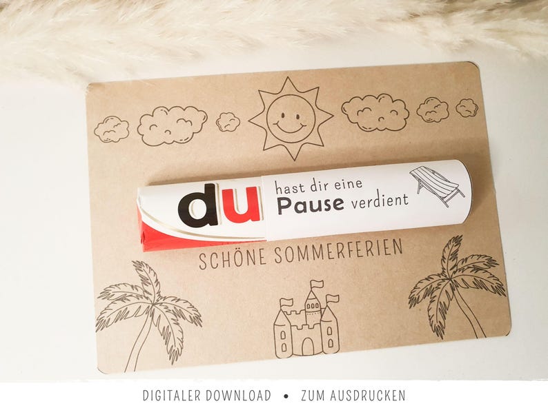 Duplo-Banderolen-Karte: Sommerferien | Du hast dir eine Pause verdient | Kleine Aufmerksamkeit für Schüler & Lehrer zum Schuljahresende