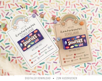 Mini Smarties card for starting school | Back-to-school gift | Colorful school year