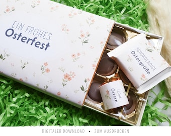 Osternest-Füllset im Cottage-Stil | Schokoladen-Banderolen-Set für Toffifee, Ritter Sport Mini & Küsschen | Osternest Füllung