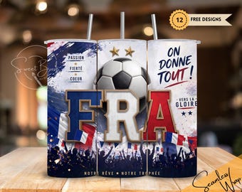 France Soccer Tumbler Wrap – FRA Football Fan Skinny Tumbler 20oz – Francia Futbol Fan Gift 2026 – Sublimation Design PNG, Instant Download
