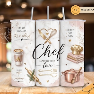 Vaso térmico Chef Tumbler Wrap – Vaso térmico delgado de 20 oz para cocineros profesionales – Regalo de agradecimiento para cocineros caseros – Diseño de sublimación de mármol PNG