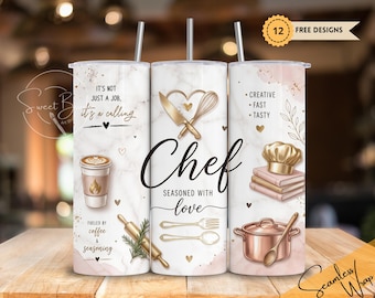 Chef Tumbler Wrap - Koch Kulinarischer Professioneller Skinny Tumbler 20oz - Hauskoch Wertschätzung Geschenk - Marmor Sublimationsdesign PNG